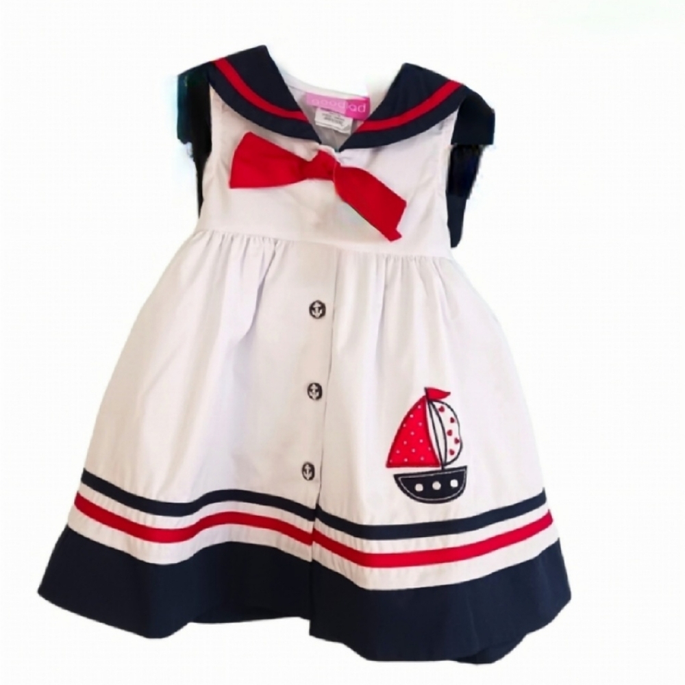 Good Lad White Navy Red Sailboat Nautical Dress